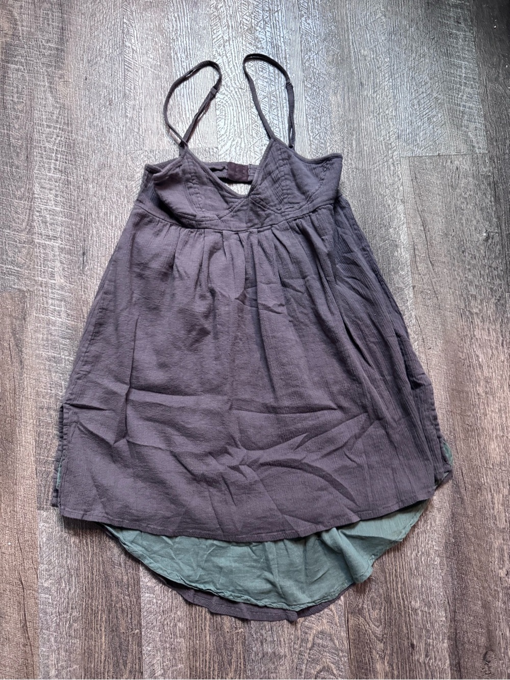 RVCA Women's Dark Gray Layered Spaghetti-Strap Cami with Olive Underlayer